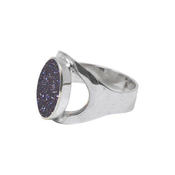 Silver Blue Goldstone Oval Ring