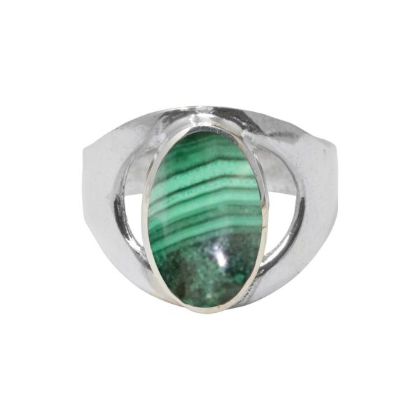 Silver Malachite Oval Ring