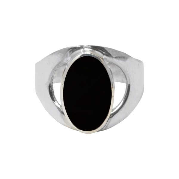 Silver Whitby Jet Oval Ring