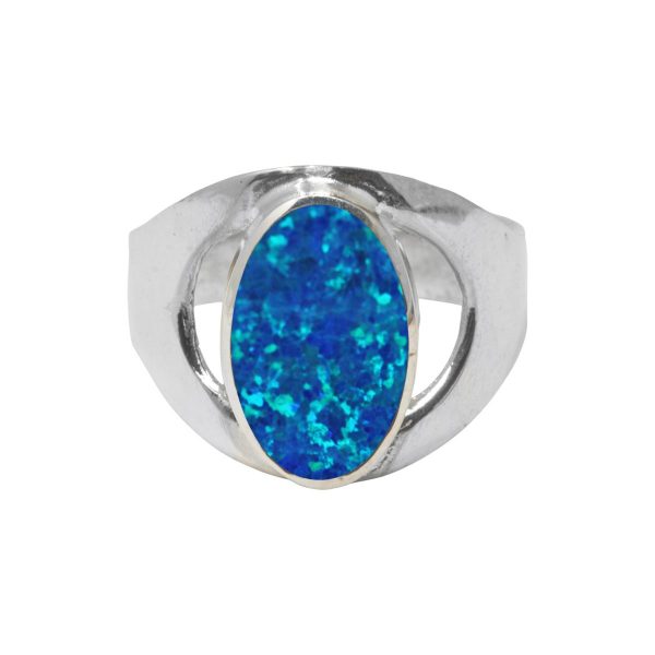 White Gold Opalite Cobalt Blue Oval Ring