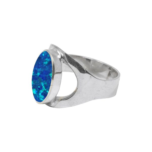 White Gold Opalite Cobalt Blue Oval Ring