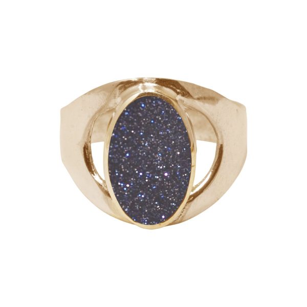 Yellow Gold Blue Goldstone Oval Ring