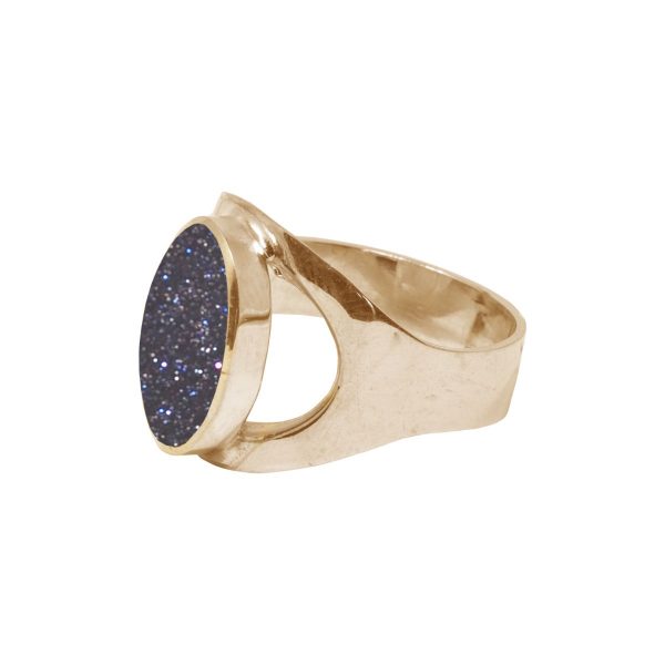 Yellow Gold Blue Goldstone Oval Ring