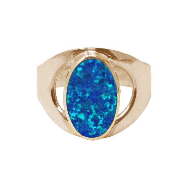 Yellow Gold Opalite Cobalt Blue Oval Ring