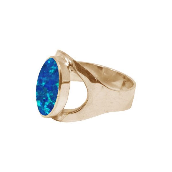 Yellow Gold Opalite Cobalt Blue Oval Ring