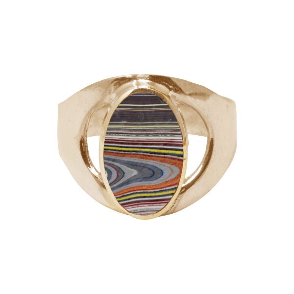 Yellow Gold Fordite Oval Ring