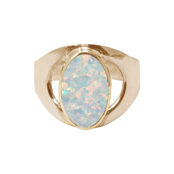 Yellow Gold Opalite Sun Ice Oval Ring