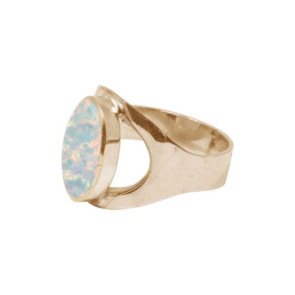 Yellow Gold Opalite Sun Ice Oval Ring