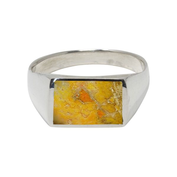 White Gold Bumblebee Jasper Square Signet Ring