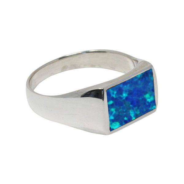 White Gold Opalite Cobalt Blue Square Signet Ring