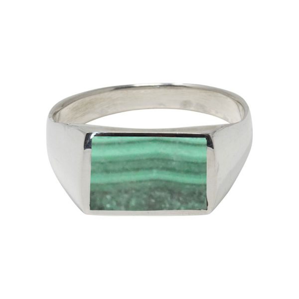 White Gold Malachite Square Signet Ring