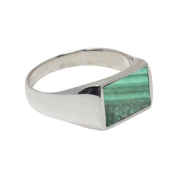 White Gold Malachite Square Signet Ring