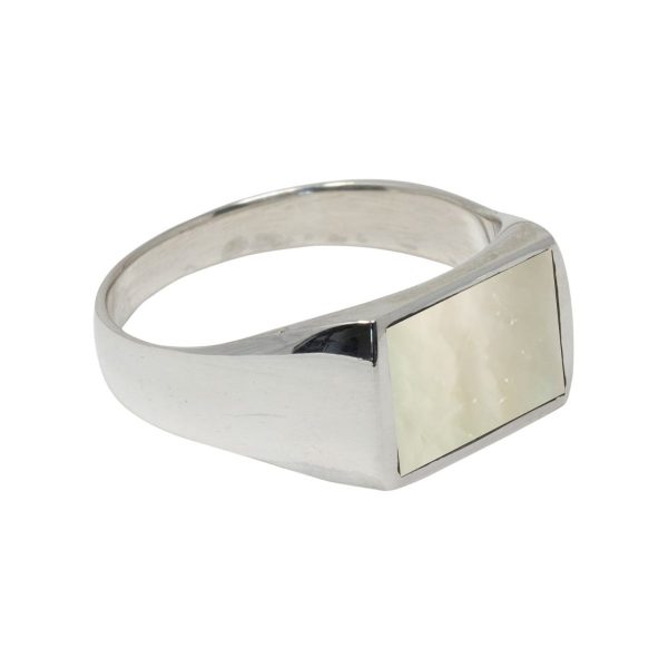 White Gold Mother of Pearl Square Signet Ring