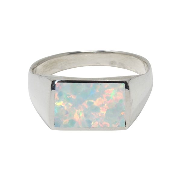 White Gold Opalite Sun Ice Square Signet Ring