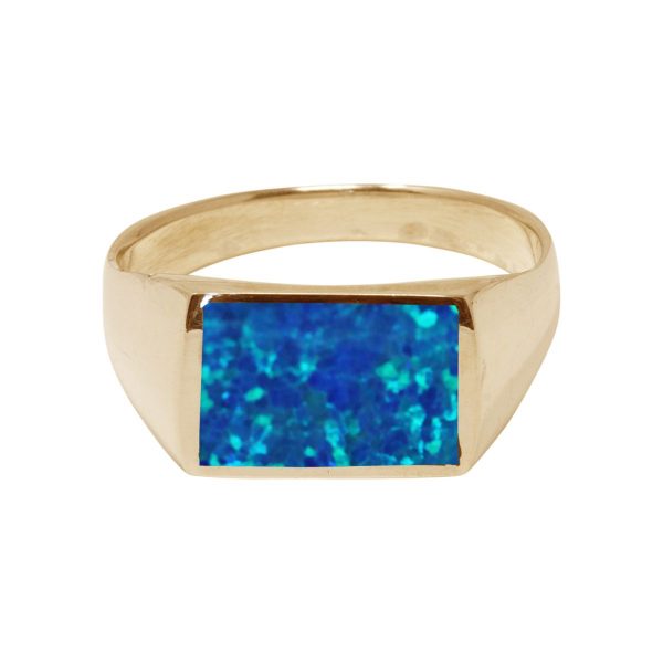 Yellow Gold Opalite Cobalt Blue Ring