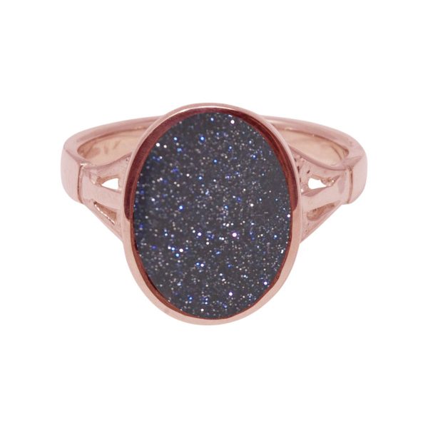 Rose Gold Blue Goldstone Oval Ring