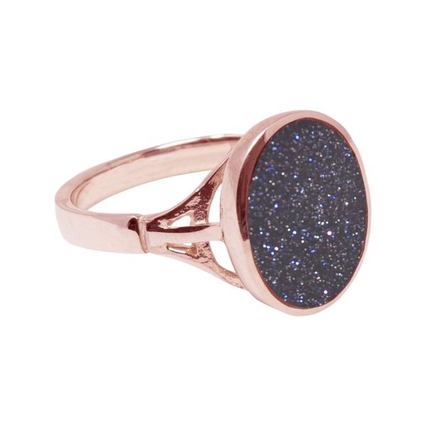 Rose Gold Blue Goldstone Oval Ring