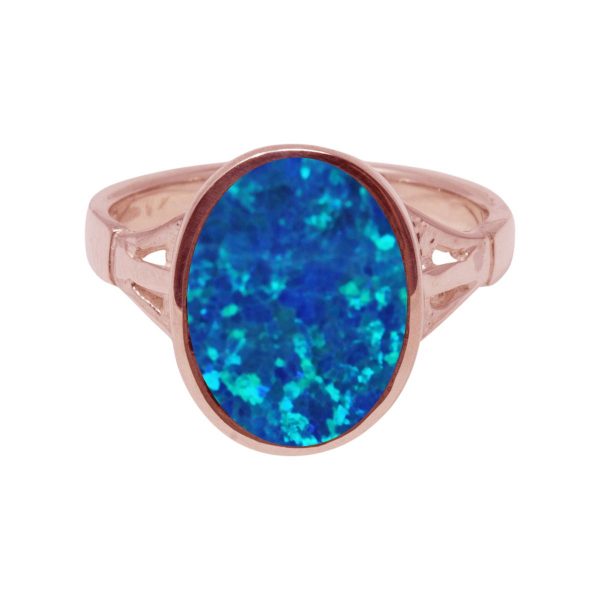 Rose Gold Cobalt Blue Opalite Oval Ring