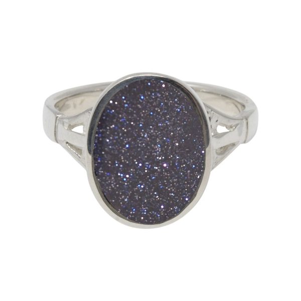 Silver Blue Goldstone Oval Ring