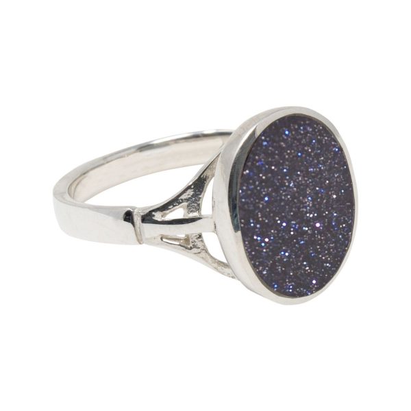 Silver Blue Goldstone Oval Ring