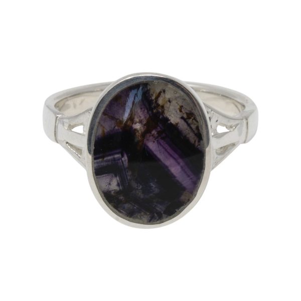 Silver Oval Blue John Stone Ring