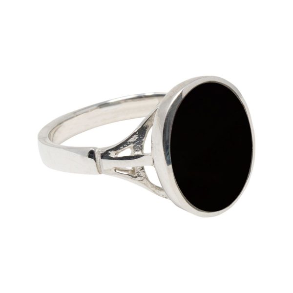 Silver Whitby Jet Oval Ring