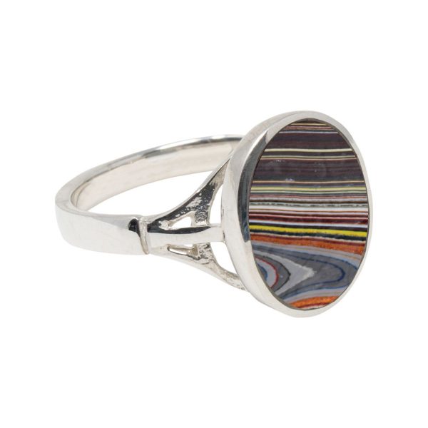 White Gold Fordite Oval Ring