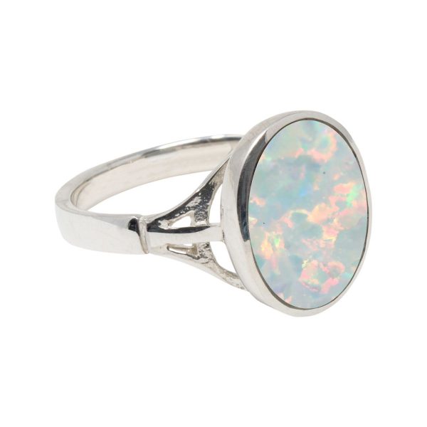 White Gold Opalite Sun Ice Oval Ring