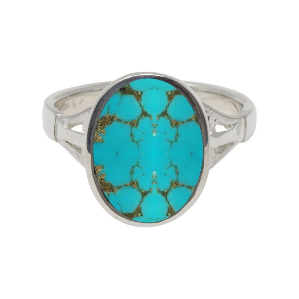 White Gold Turquoise Oval Ring