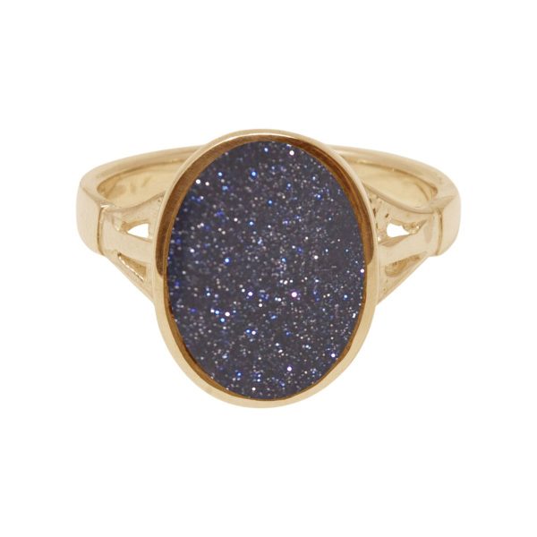 Yellow Gold Blue Goldstone Oval Ring