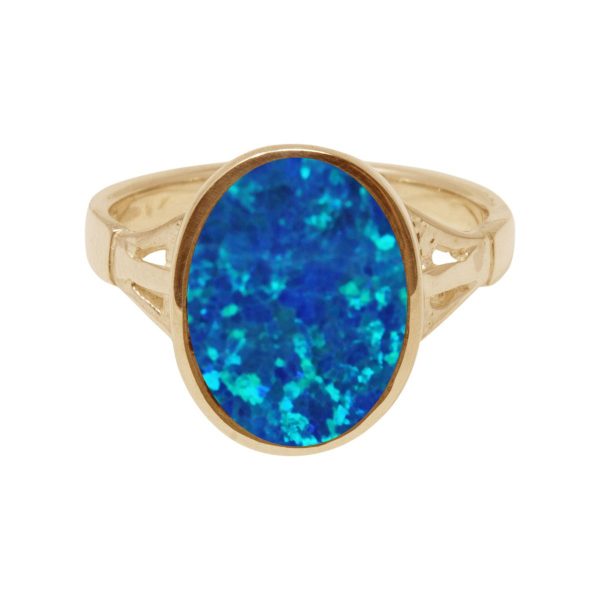 Yellow Gold Cobalt Blue Opalite Oval Ring