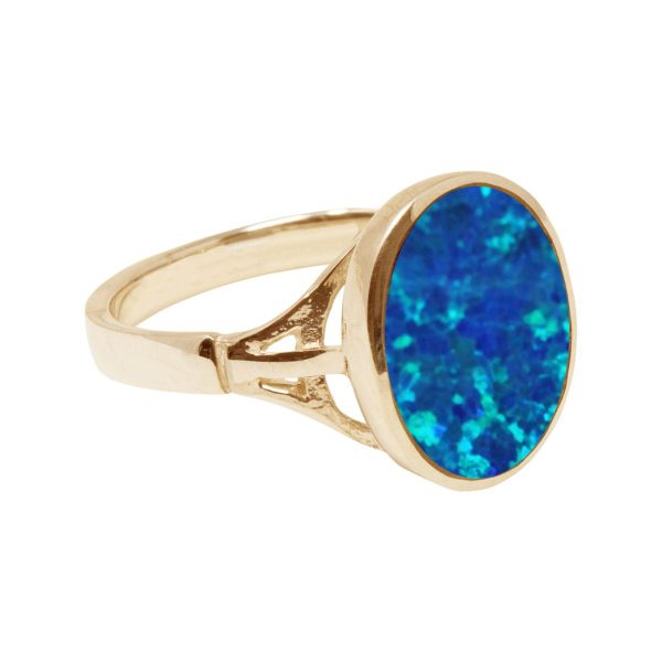 Yellow Gold Opalite Cobalt Blue Oval Ring