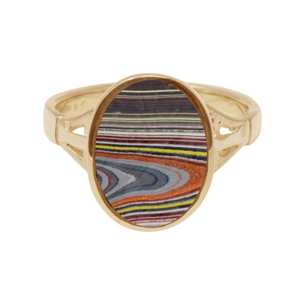 Yellow Gold Fordite Oval Ring