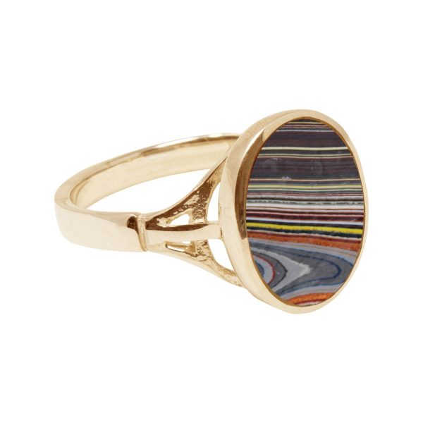 Yellow Gold Fordite Oval Ring