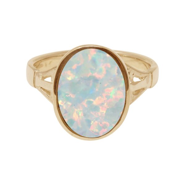 Yellow Gold Opalite Sun Ice Oval Ring