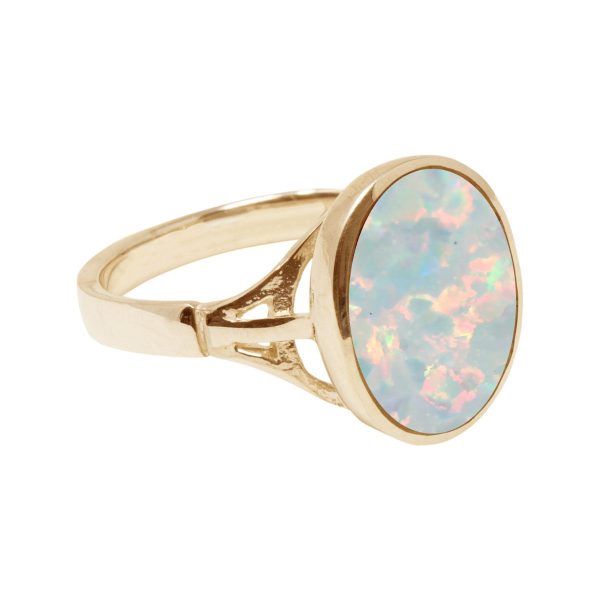 Yellow Gold Opalite Sun Ice Oval Ring