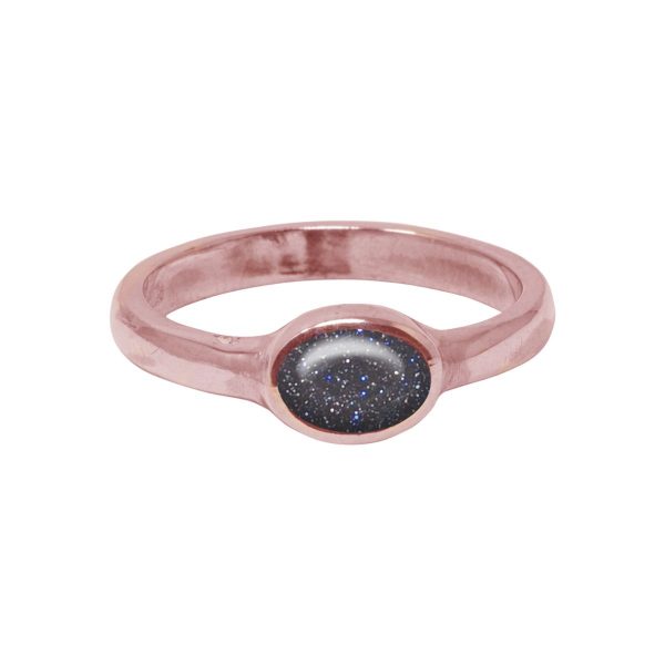 Rose Gold Blue Goldstone Oval Ring