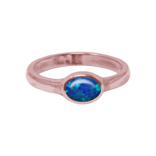 Rose Gold Opalite Cobalt Blue Oval Ring