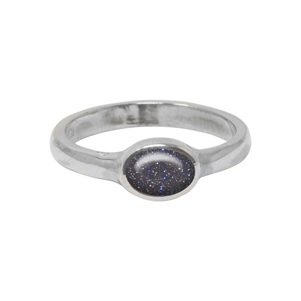 Silver Blue Goldstone Oval Ring