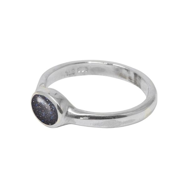 Silver Blue Goldstone Oval Ring