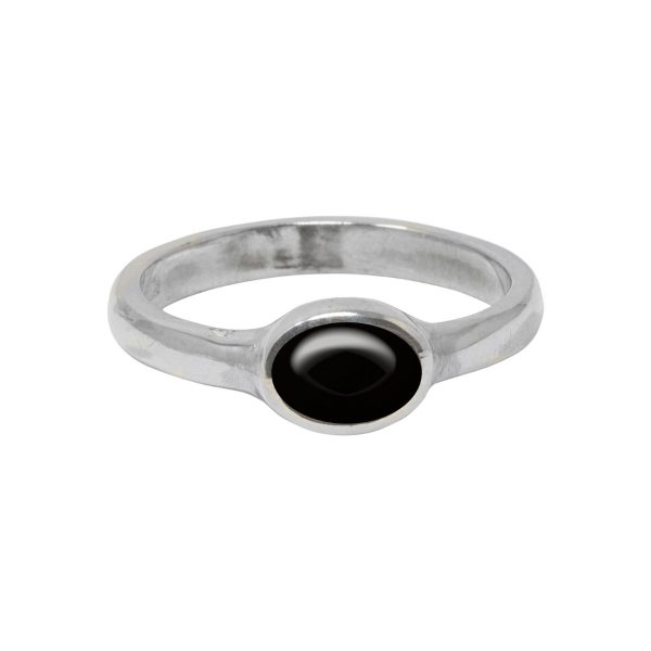 Silver Whitby Jet Oval Ring