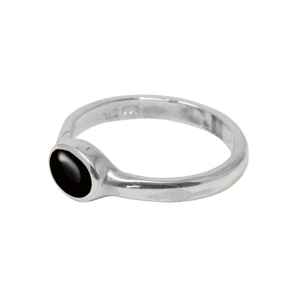 Silver Whitby Jet Oval Ring