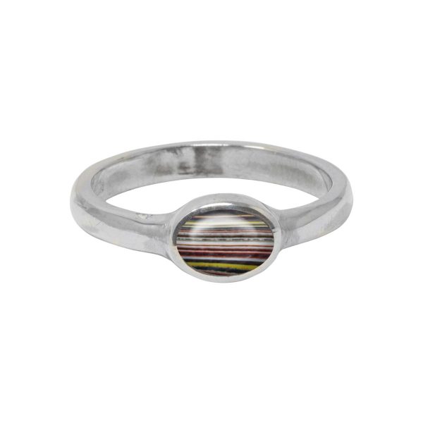 White Gold Fordite Oval Ring