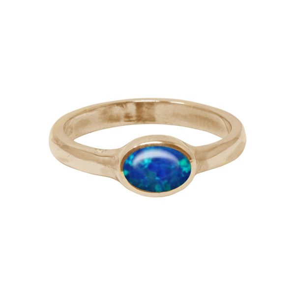 Yellow Gold Opalite Cobalt Blue Oval Ring