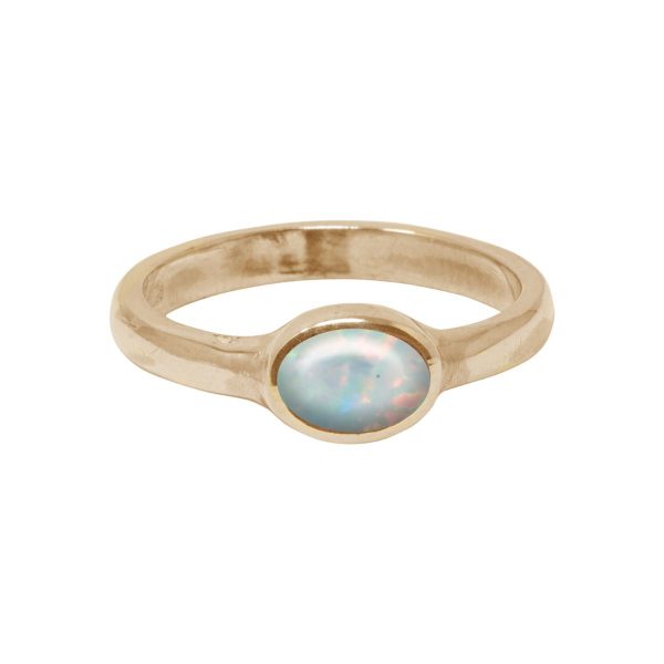 Yellow Gold Opalite Sun Ice Oval Ring