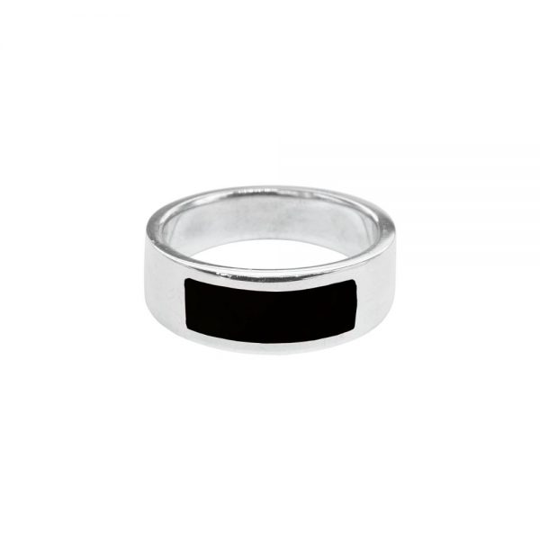 Silver Whitby Jet Band Ring