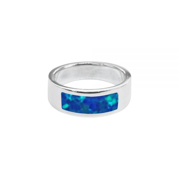 White Gold Opalite Cobalt Blue Band Ring