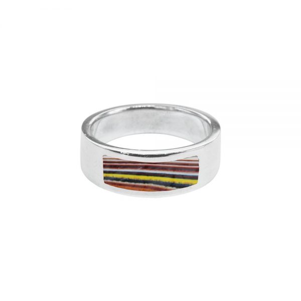 White Gold Fordite Band Ring