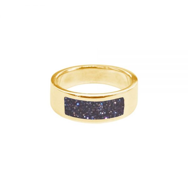 Yellow Gold Blue Goldstone Band Ring