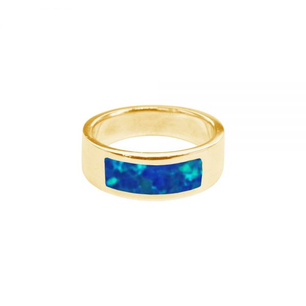 Yellow Gold Opalite Cobalt Blue Band Ring
